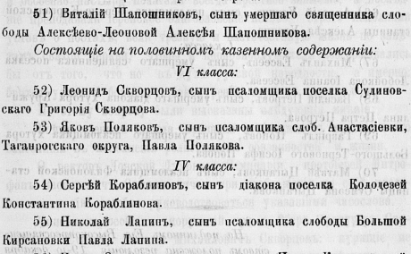 Яков Поляков Донская Духовная Семинария, Разряд 2 Новочеркасск  1897 - 1903   1903